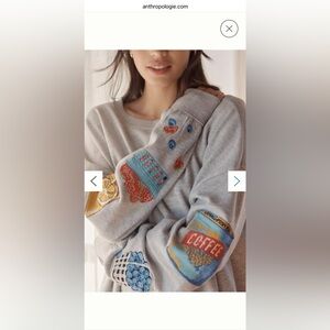 Anthropologie Gray Sweater with Colorful Embroidery